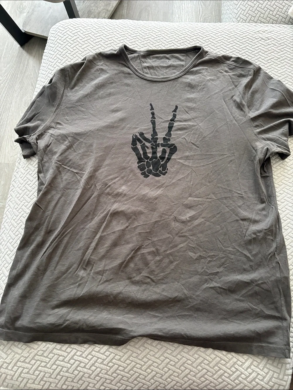 John Varvatos Charcoal Tee with Black Skeleton Peace Graphic